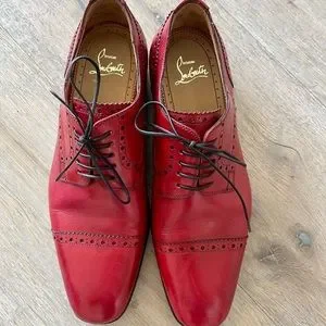 CHRISTIAN LOUBOUTIN ‘Cousin Charles Flat\' Red Leather Derby Oxfords Loafers Christian Louboutin Cousin Charles Flat Oxfords - Brown  main image 3